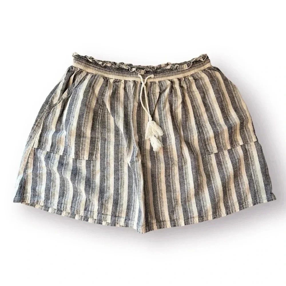 Abercrombie & Fitch Linen Cotton Blend Mini Skirt Blue White Stripes Size Medium